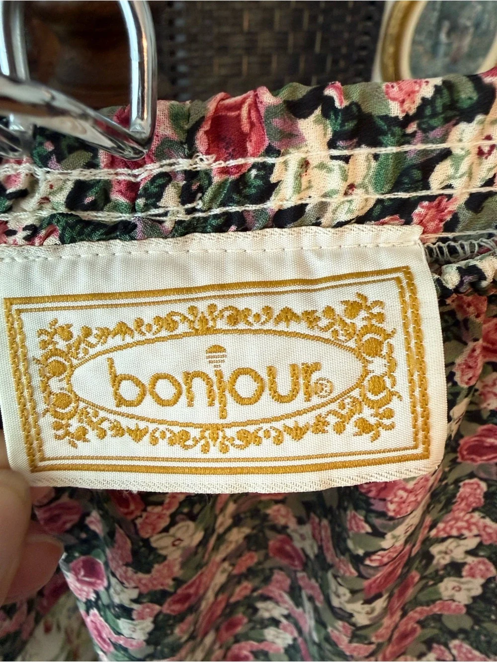 🌹🤍 Vintage Bonjour Sheer Patchwork Floral Prairie Cottagecore Midi Skirt Sz L - Picture 5 of 9